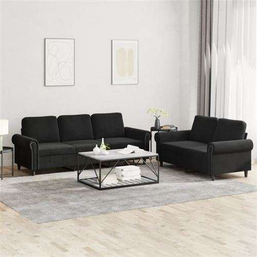 Non Communiqué Noir Vidaxl Ensemble De Canapés 2 Pcs Avec Coussins Velours