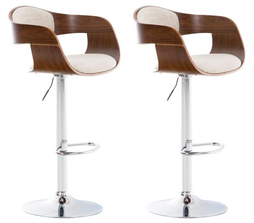 CLP Lot de 2 tabourets de bar Kingston en tissu avec piètement en métal aspect chromé , Noyer / Crème