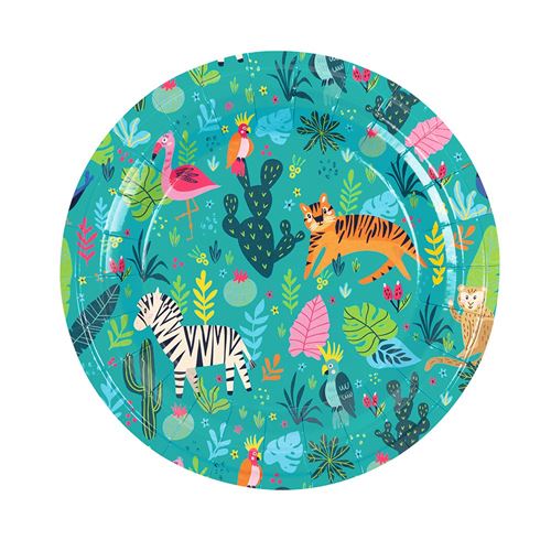 8 assiettes carton rond jungle party ø18cm