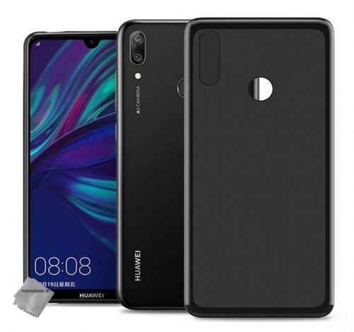 Housse etui coque pochette silicone gel fine pour Huawei Y7 (2019) avec verre trempe - NOIR