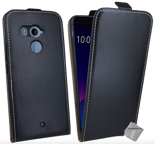 Housse etui coque pochette PU cuir fine pour HTC U11+ (U11 Plus) avec verre trempe - NOIR