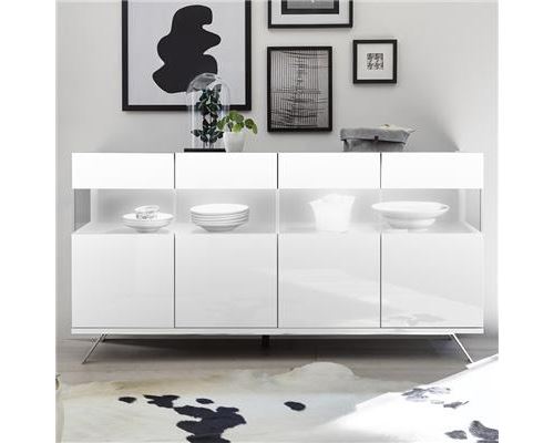 Enfilade LED 4 portes design blanc laqué CASTELLI 2 - L 184 x P 50 x H 101 cm