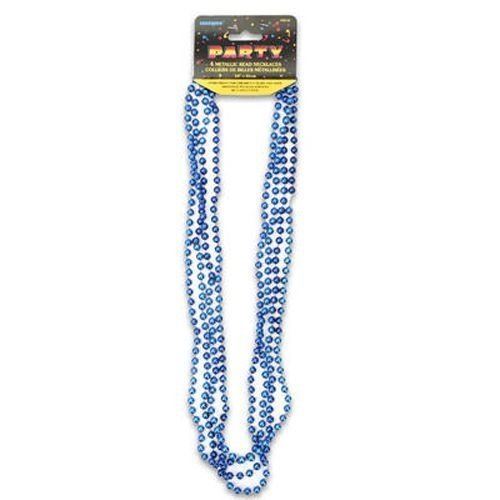 Metallic Blue Mardi Gras Beads, 4ct