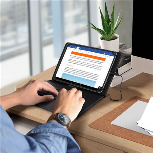 Housse pour Tablette 9 pouces avec Clavier AZERTY USB-C Fonction Support Noir