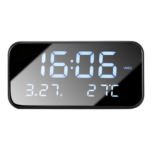 Horloge numérique à DEL avec grand écran et horloge miroir avec thermomètre à date (noir)