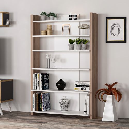 HOMEMANIA Bibliothèque Lance avec Étagères, Meuble de Rangement - pour Salon, Bureau - Blanc en Bois, 97 x 27 x 150 cm