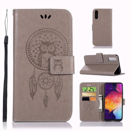Etui en PU hibou capteur de rêves gris pour votre Samsung Galaxy A70