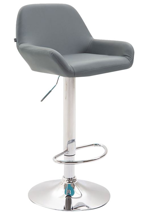 Tabouret de Bar Braga en Similicuir - Hauteur réglable Pivotant- Piètement en Métal Chrome - Couleur d'assise Gris