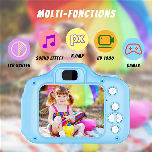 LAMZIEN appareil Photo pour Enfant, avec Carte TF 32Go, Ecran à 2,0 Pouces  HD, 8MP/720P, Coque en Silicone Résistant aux Chocs,Bleu - Appareil photo  enfant - à la Fnac