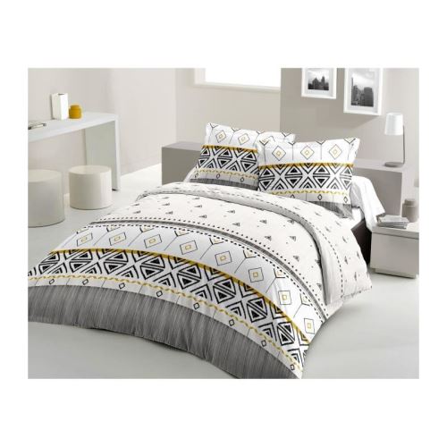 LOVELY HOME Parure de couette Coton AZTEK - Jaune - 240x260 cm