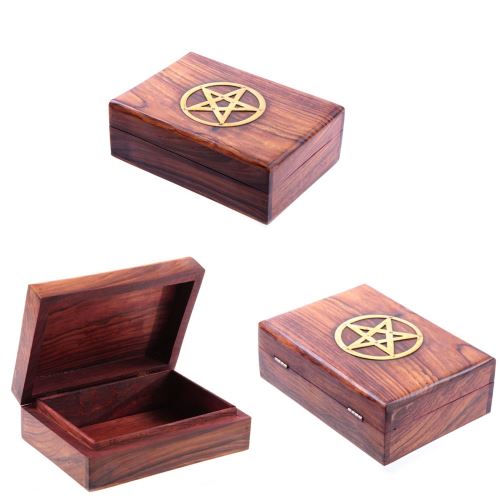 Boîte en Bois de Sheesham motif Pentagramme 17.5 cm