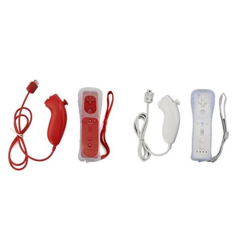 2x 2 en 1 Manette Wiimote Motion Plus intégré et Nunchunk QUMOX compatible pour Nintendo Wii et Wii U -QUMOX® (Rouge & blanche)