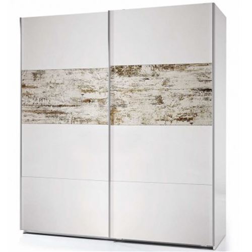Armoire avec 2 portes coloris blanc brillant et vintage - 200 x 180 x 53 cm -PEGANE-
