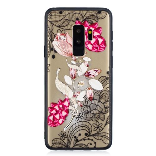 Coque en TPU dentelle 3D décoration strass fleur vive pour votre Samsung Galaxy S9 Plus