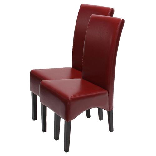 Lot de 2 chaises Latina, salle à manger, cuir reconstitué rouge, pieds foncés