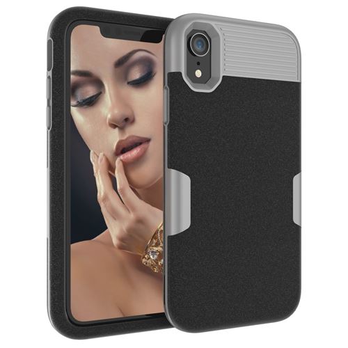 Coque en silicone surface mate 3 en 1 hybride antichocs gris/noir pour votre Apple iPhone XR 6.1 inch