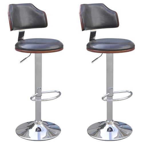 vidaXL 2 tabourets de bar en faux cuir noir sans accoudoirs, dossiers cintrés