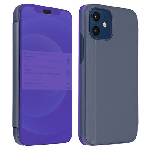 Avizar Housse pour iPhone 12 / 12 Pro Clapet translucide Design Miroir Support Vidéo violet