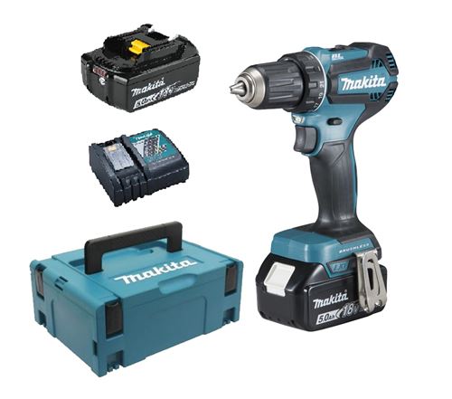 Perceuse-Visseuse 18V + 2 Batteries Bl1850B + Chargeur Dc18Rc + Makpac 2 - Makita - Ddf485Rtj