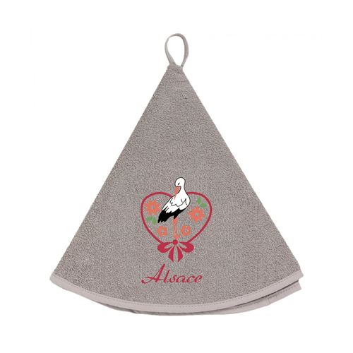 Essuie-mains rond Brodé Cigogne Fleurs gris Winkler