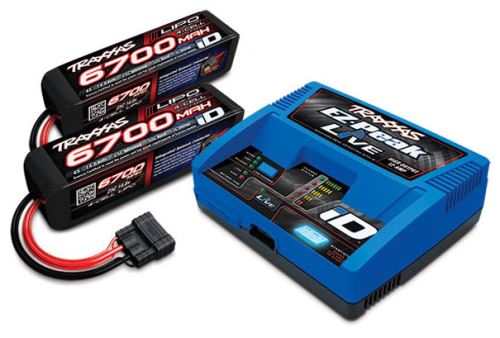 Pack chargeur live 2971g + 2 lipo 4s 6700mah 2890x prise traxxas