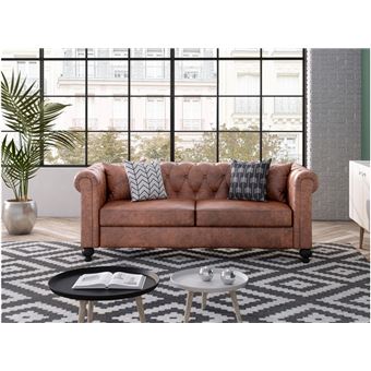 Canape Chesterfield Alfred 3 Places En Microfibre Marron Achat