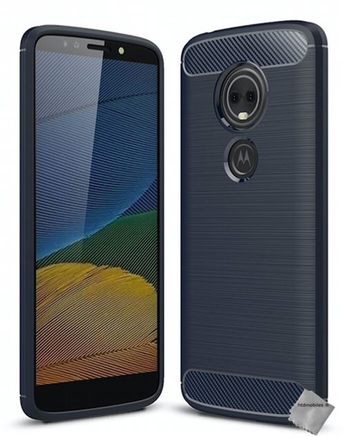 Housse etui coque silicone gel carbone pour Motorola Moto E5 Plus avec verre trempe - BLEU FONCE