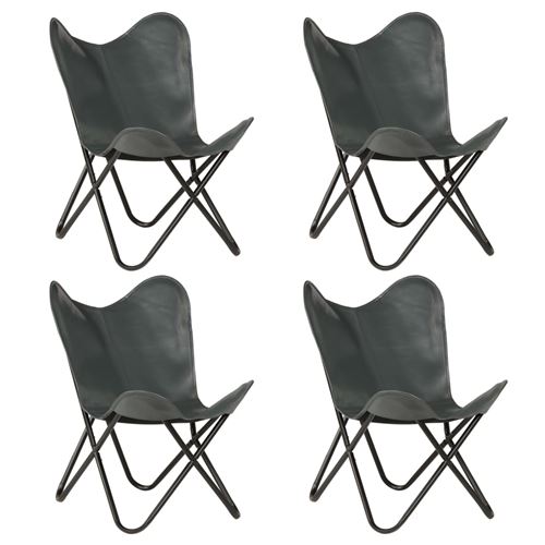 vidaXL Chaises papillon 4 pcs Gris Taille d'enfants Cuir véritable