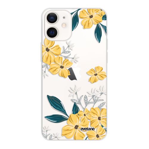 Coque pour iPhone 12 mini souple transparente Fleurs jaunes Motif Ecriture Tendance [Evetane®]