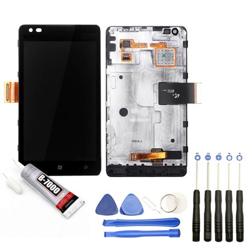 Visiodirect® Ecran complet: Vitre + LCD sur châssis compatible avec Nokia Lumia 900 NOIR+ Kit outils + Colle B7000 Offerte