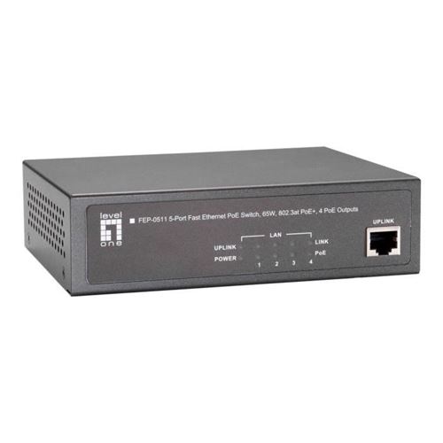 LevelOne FEP-0511W120 Commutateur 4 x 10-100 (PoE+, uplink) + 1 x 10-100 (liaison montante) Ordinateur de bureau PoE+ (117 W)