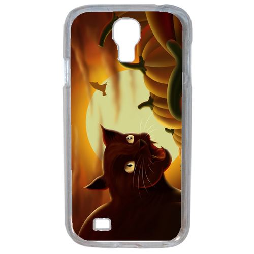 Coque Chat Noir Citrouille Compatible Samsung Galaxy S4 Transparent