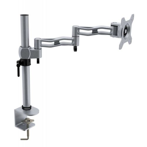 Duronic DM351X3 SR Support &eacute;cran PC en argent pour bureau &agrave; pince - Hauteur ajustable