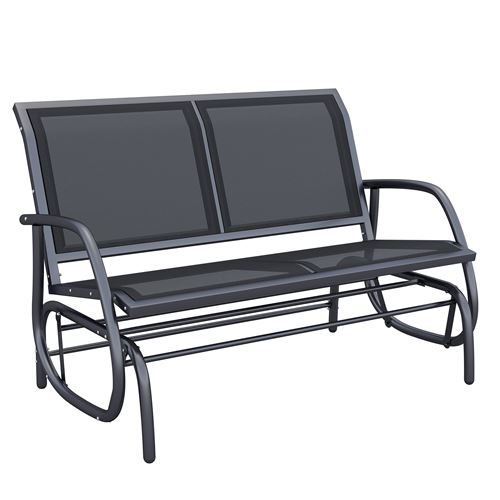 Outsunny Banc à bascule de jardin 2 places design contemporain grand confort accoudoirs assise et dossier ergonomique acier textilène - vue 1
