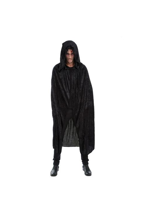 cape capuche velours noire luxe 182 cm