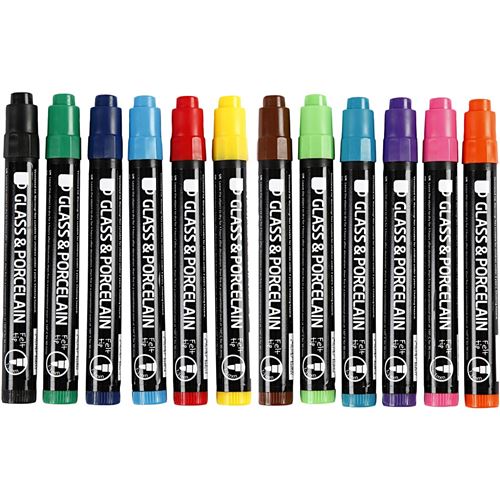Creotime marqueur de peinture verre & porcelaine 12 pièces multicolores