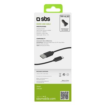 SBS LTHL200 - Câble pour données - connecteur pour téléphone portable mâle pour USB mâle - 10 cm