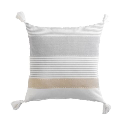Douceur D'intérieur Imprimé Coussin Dehoussable Pompons 40 X 40 Cm Coton Imprime Iliade Des. Place