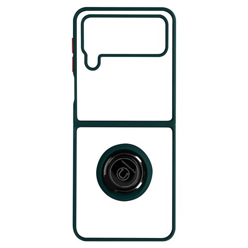 Coque pour Samsung Galaxy Z Flip 4 Bi-matière Bague Métallique Support Vidéo Avizar Vert