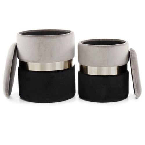 Non Communiqué Gris Lot De 2 Poufs & Coffres De Rangement "Zora" 44Cm & Noir