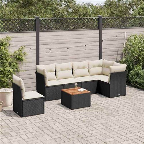 VIDAXL  Salon De Jardin 7 Pcs Avec Coussins Noir R&eacute;sine Tress&eacute;e