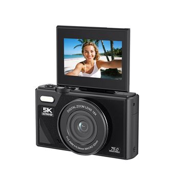 Appareil Photo Numérique compact 5K 75MP WiFi - Compact Vlogging Caméra Autofocus, Écran 180° 3", 18x Zoom, pour YouTube Voyage (Noir) - 1