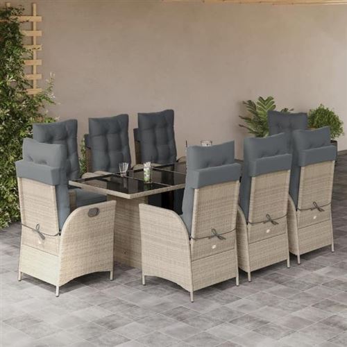 Non Communiqué Gris Vidaxl Ensemble À Manger De Jardin Avec Coussins 9 Pcs, Table Et Chaises Avec Dossier Réglable, Meubles D'extérieur, 3213363