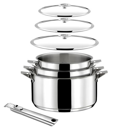 Non Communiqué Cuisinox - Eclipse - Lot 7 Pièces - Casseroles 16, 18 & 20 Cm, 3 Couvercles Et Poignée Amovible