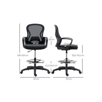 Fauteuil de bureau chaise de bureau assise haute réglable dim. 64L x 60l x  106-126H cm pivotant 360° maille respirante noir - Achat & prix