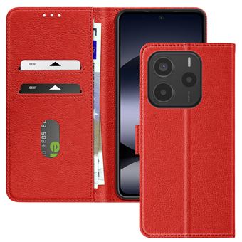 Coque Portefeuille Cuir PU Odeydo Rouge Pour Xiaomi Redmi 14C 4G - Support Inclus