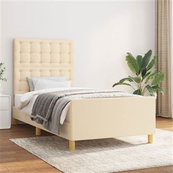 vidaXL Bedframe met hoofdeinde stof crÃmekleurig 90x190 cm3125346 - 1