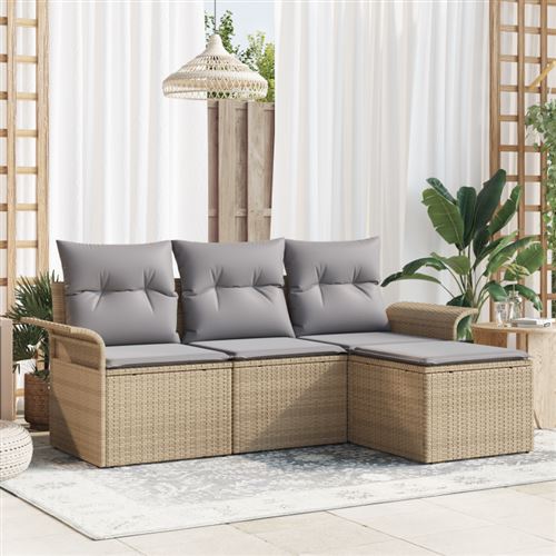 Vidaxl Beige Ensemble De Canapé De Jardin 4 Pc Polyrotin - Image 3