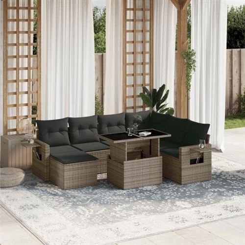 Non Communiqué Gris Vidaxl Salon De Jardin Modulable - Lot De 8 Pièces - Rotin - Table Extensible - 7 Personnes - Image 1