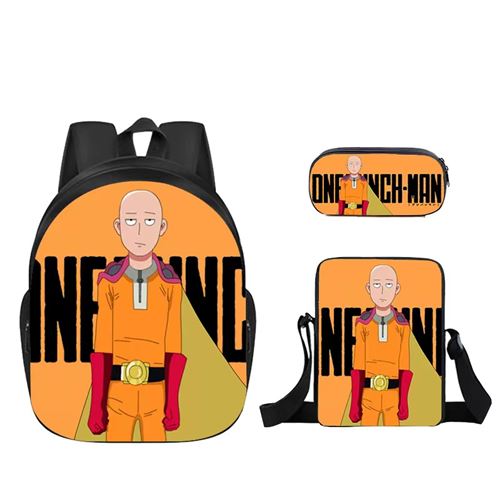 Lot de 3 pièces Sac à Dos, Trousse à crayons, Sac à Bandoulière One Punch Man pour Enfants (SD1574) Multicolore